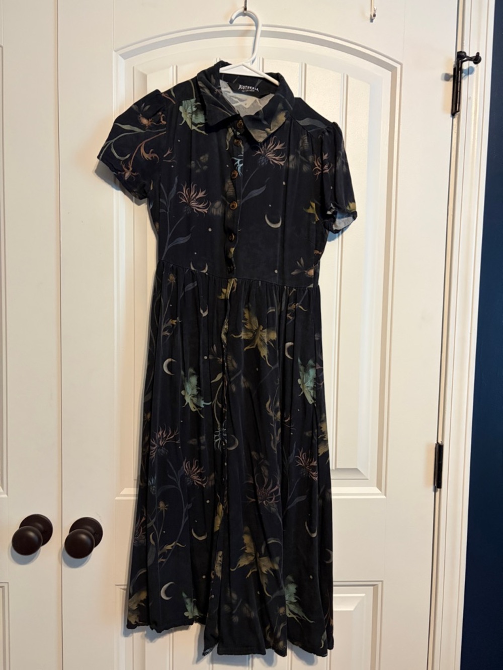 Black Floral Button-Front Midi Dress